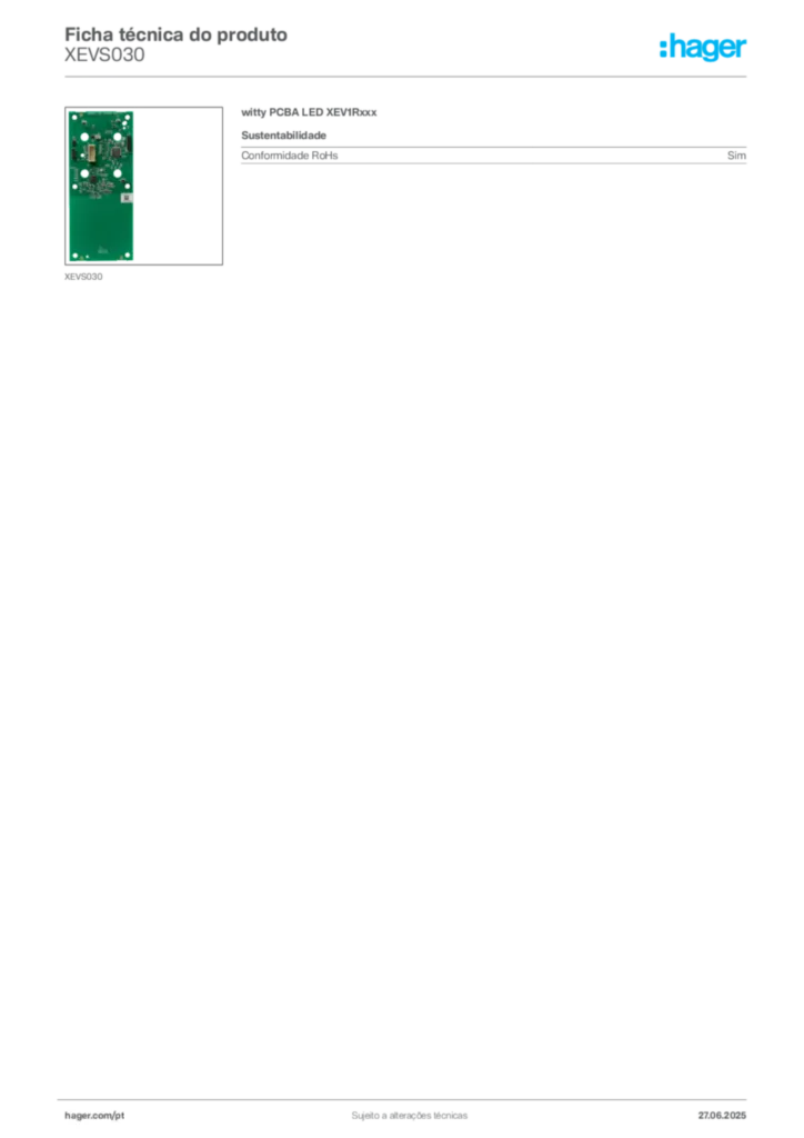 Imagem Hager Ficha técnica do produto XEVS030 | Hager Portugal