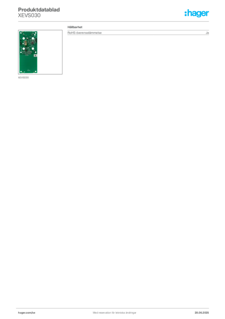 Bild Hager Produktdatablad XEVS030 | Hager Sverige