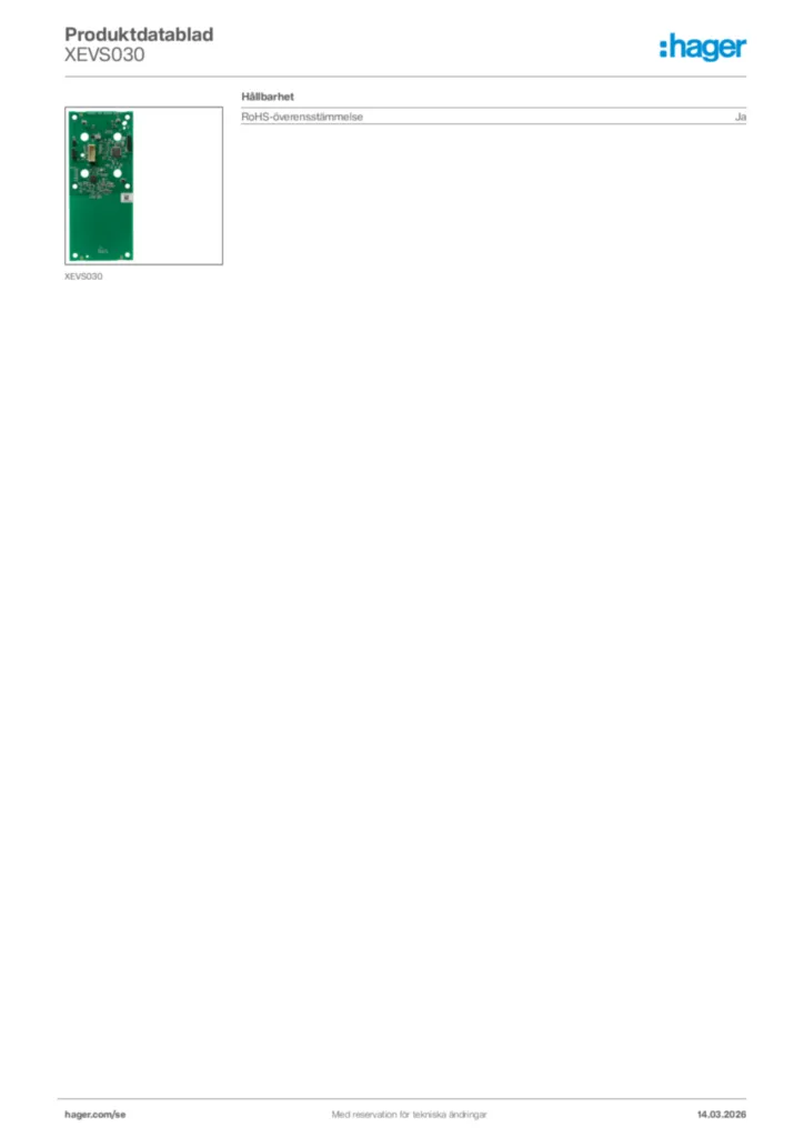 Bild Hager Produktdatablad XEVS030 | Hager Sverige