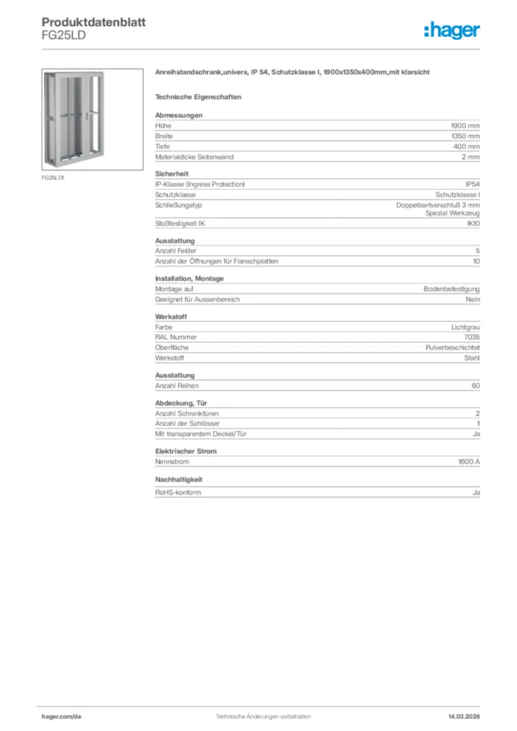 Bild Hager Produktdatenblatt FG25LD | Hager Deutschland