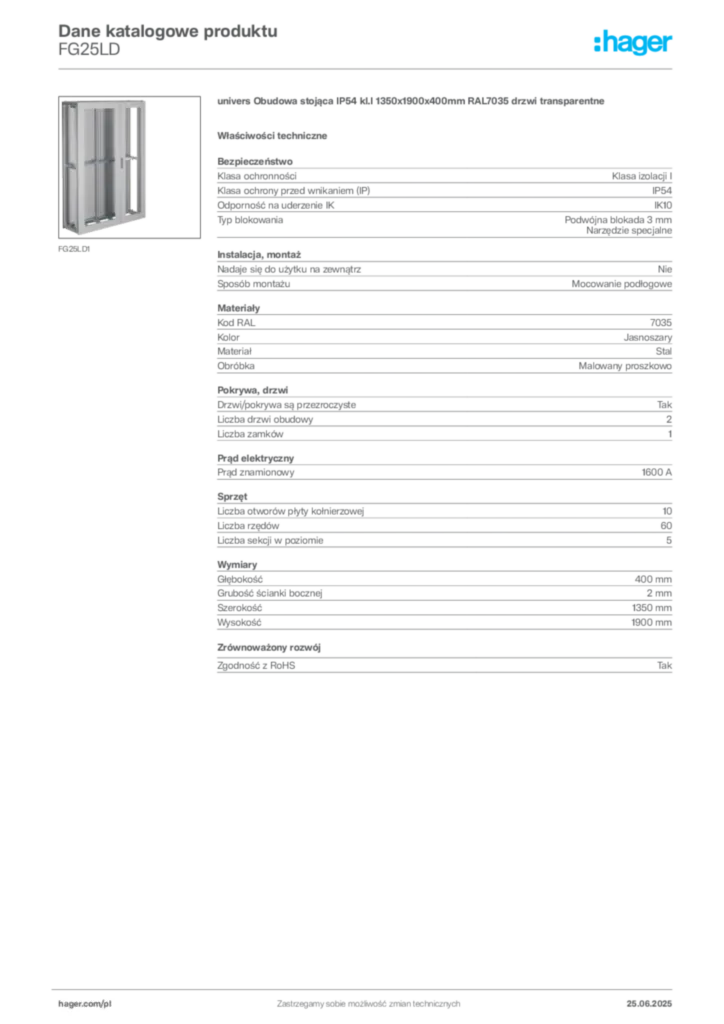 Zdjęcie Hager Karta katalogowa FG25LD | Hager Polska