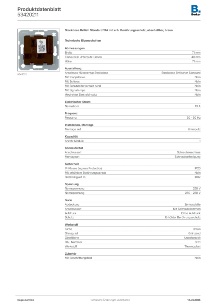 Berker Produktdatenblatt 53420211