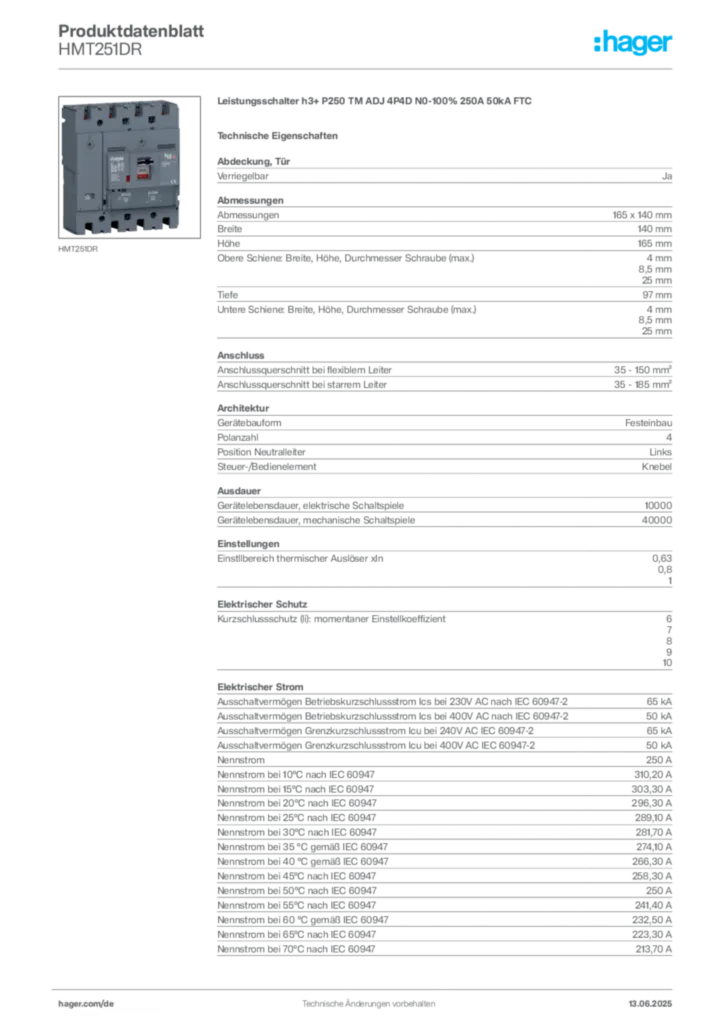Bild Hager Produktdatenblatt HMT251DR | Hager Deutschland