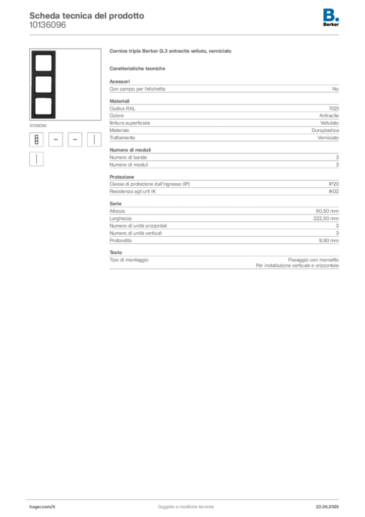 Immagine Berker Scheda tecnica del prodotto 10136096 | Hager Italia