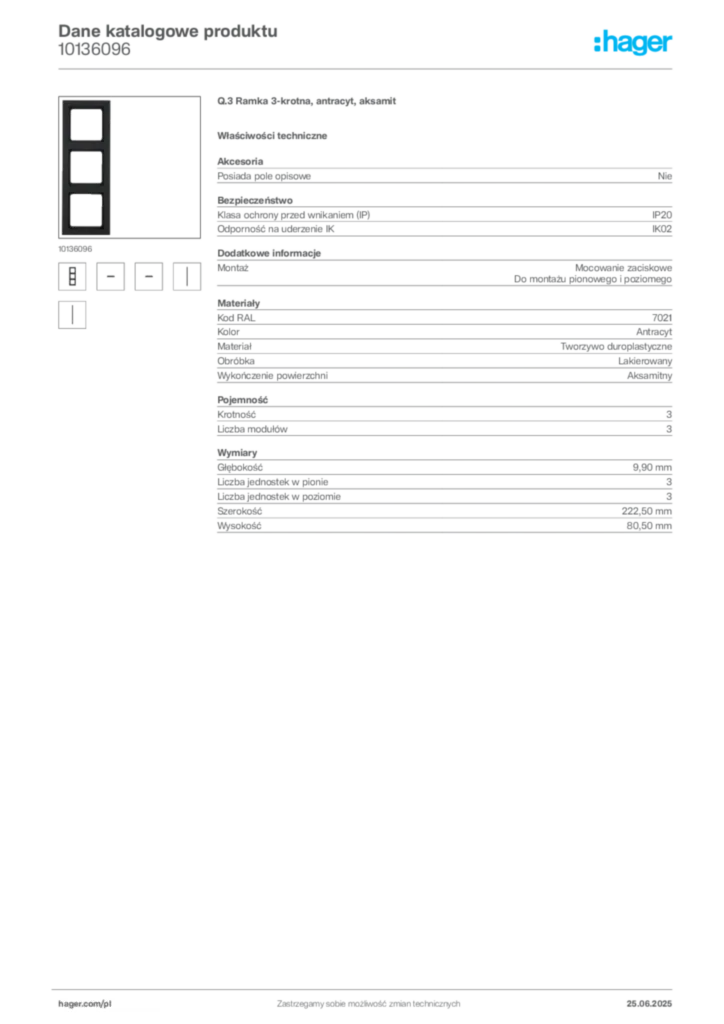 Zdjęcie Hager Karta katalogowa 10136096 | Hager Polska