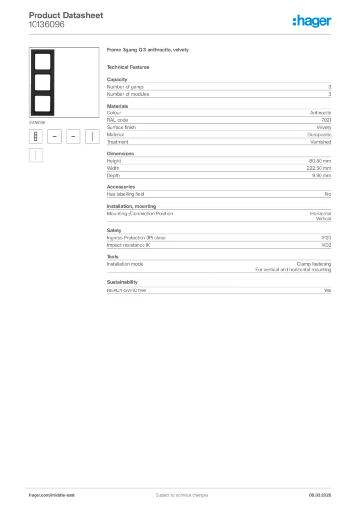 Image Hager Product data sheet 10136096  | Hager