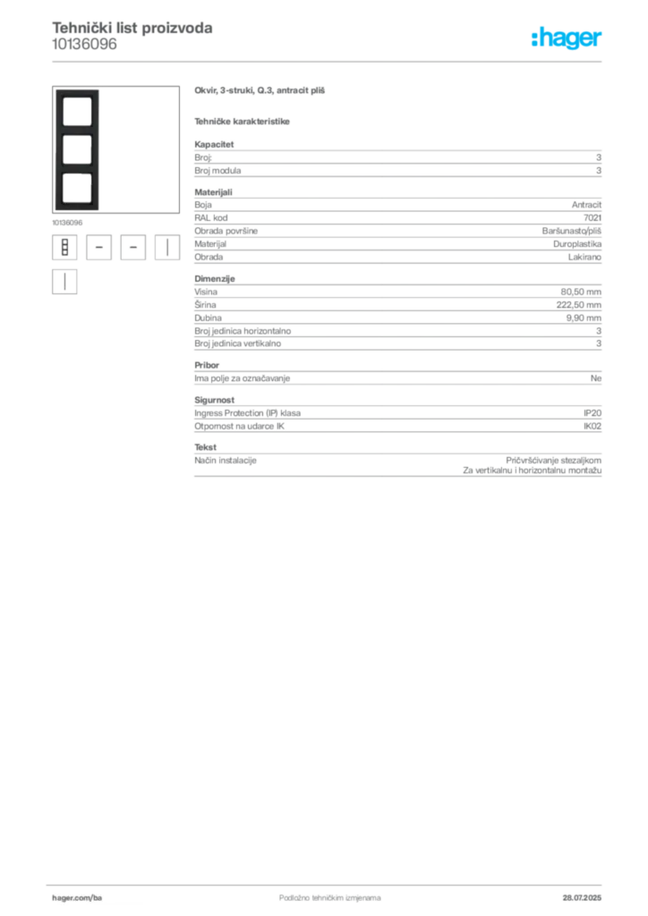 Slika Hager Product data sheet 10136096  | Hager