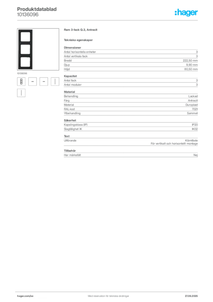 Bild Hager Produktdatablad 10136096 | Hager Sverige