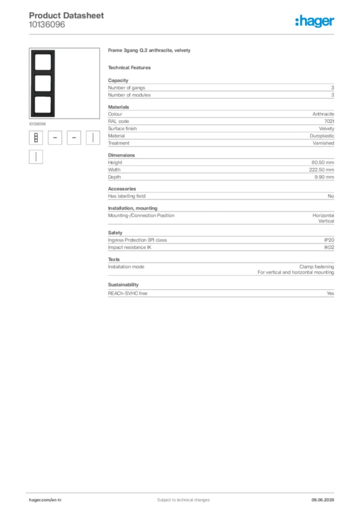 Image Hager Product data sheet 10136096  | Hager