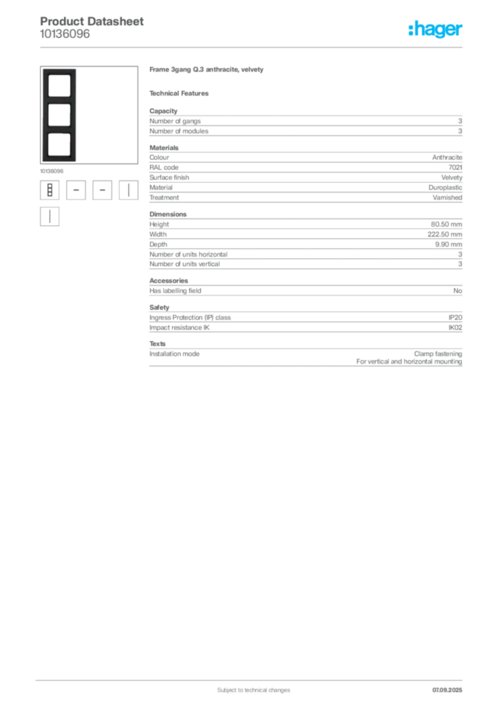Image Hager Product data sheet 10136096  | Hager