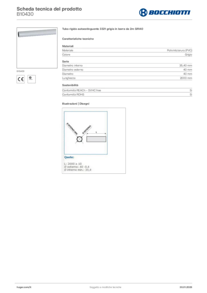 Immagine Bocchiotti Scheda tecnica del prodotto B10430 | Hager Italia