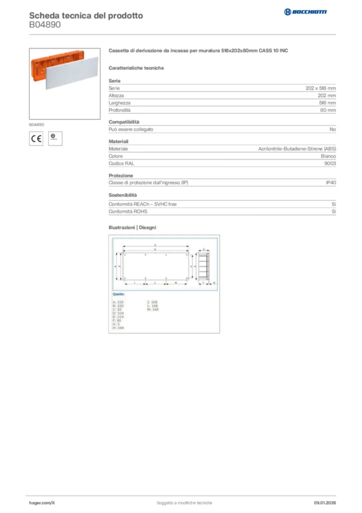 Immagine Bocchiotti Scheda tecnica del prodotto B04890 | Hager Italia
