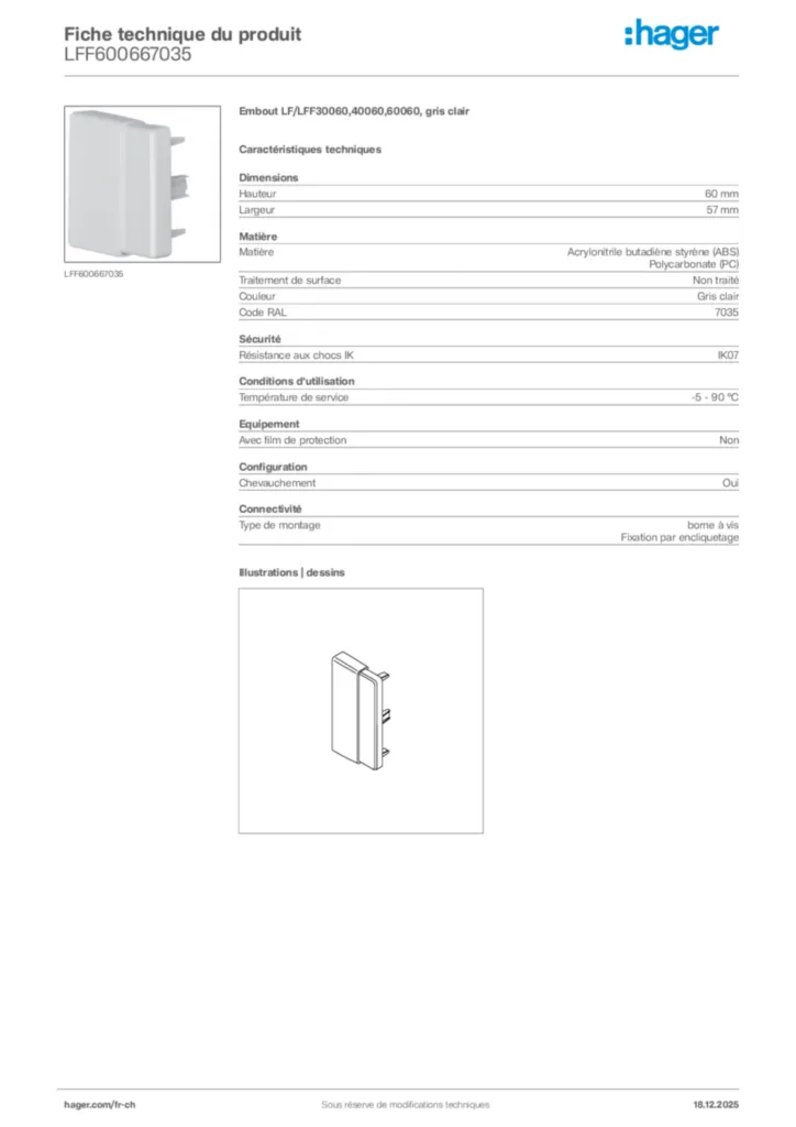 Image Hager Fiche technique du produit LFF600667035 | Hager Suisse