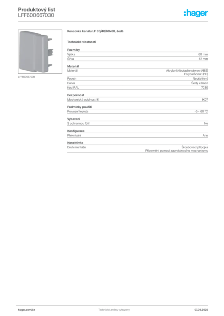 Obrázek Hager Produktový list LFF600667030 | Hager