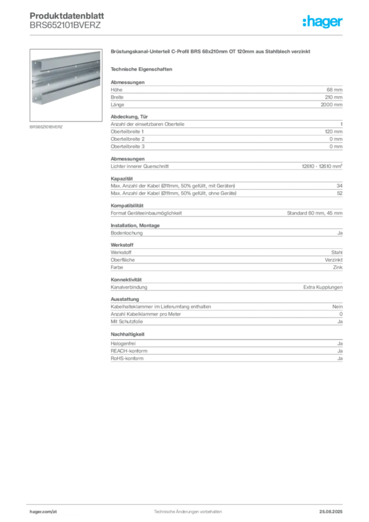 Bild Hager Produktdatenblatt BRS652101BVERZ | Hager Deutschland