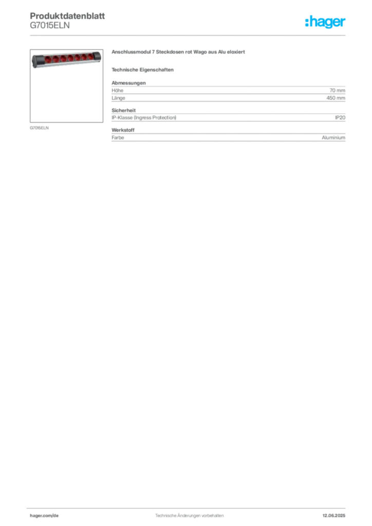 Bild Hager Produktdatenblatt G7015ELN | Hager Deutschland