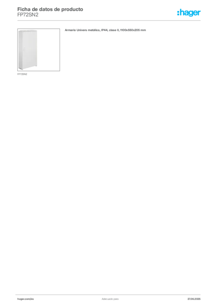 Imagen Hager Ficha de datos de producto FP72SN2 | Hager España