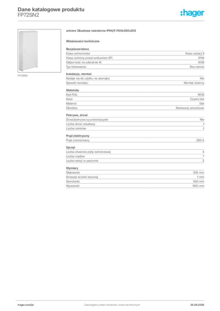 Zdjęcie Hager Karta katalogowa FP72SN2 | Hager Polska