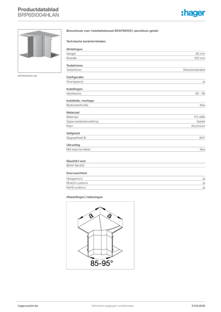 Afbeelding Hager Productdatablad BRP651004HLAN | Hager Belgium