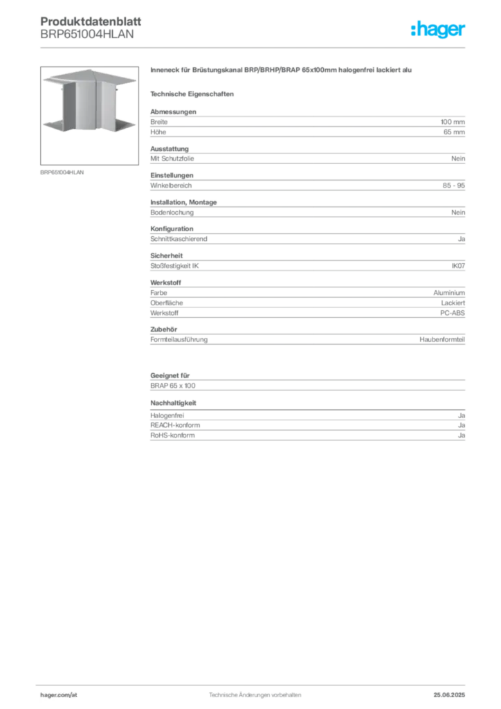 Bild Hager Produktdatenblatt BRP651004HLAN | Hager Deutschland