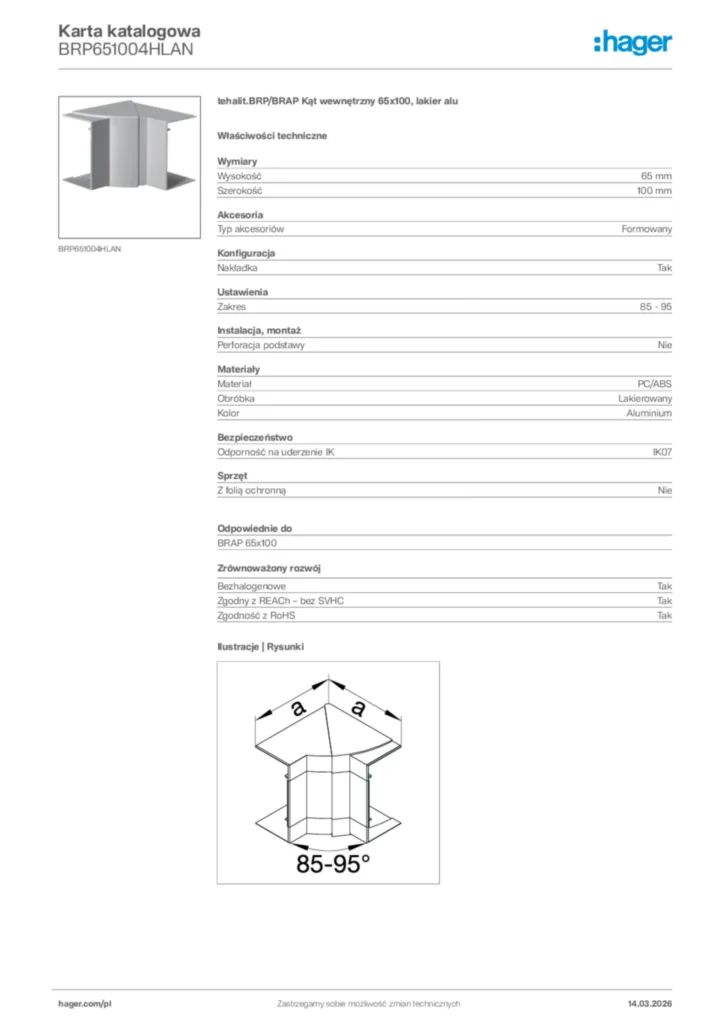 Zdjęcie Hager Karta katalogowa BRP651004HLAN | Hager Polska