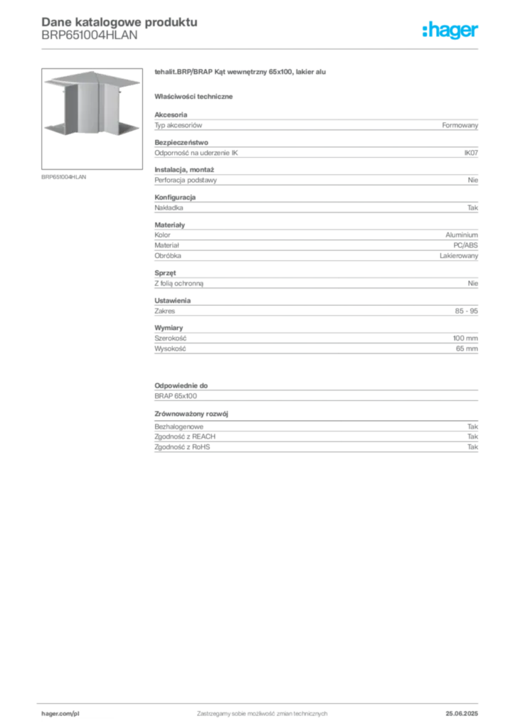 Zdjęcie Hager Karta katalogowa BRP651004HLAN | Hager Polska