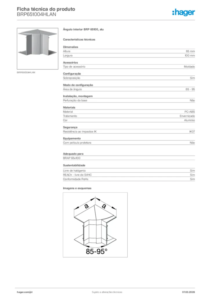 Imagem Hager Ficha técnica do produto BRP651004HLAN | Hager Portugal