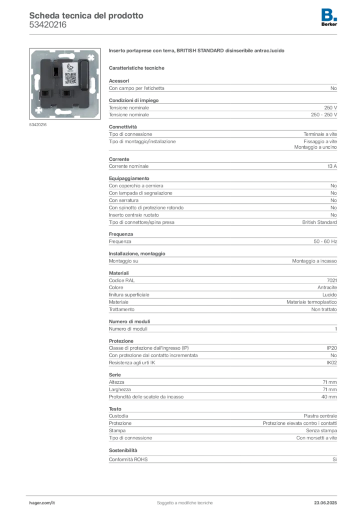 Immagine Berker Scheda tecnica del prodotto 53420216 | Hager Italia