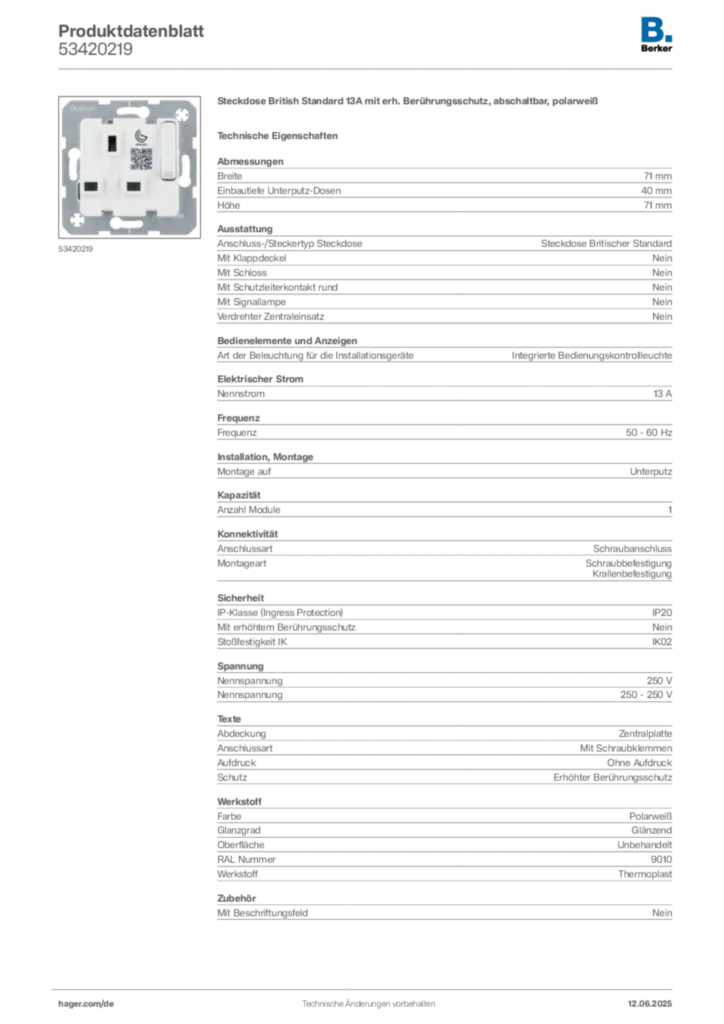 Bild Berker Produktdatenblatt 53420219 | Hager Deutschland