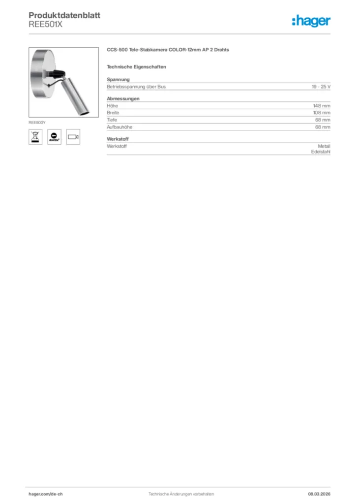 Bild Hager Produktdatenblatt REE501X | Hager Schweiz