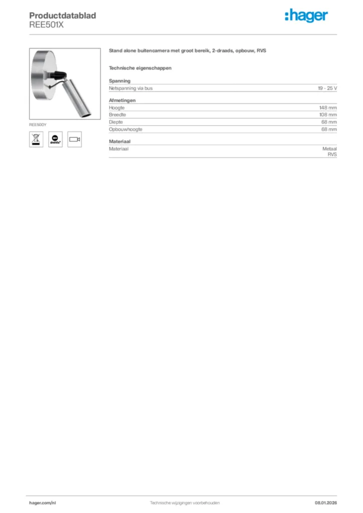 Afbeelding Hager Productdatablad REE501X | Hager Nederland
