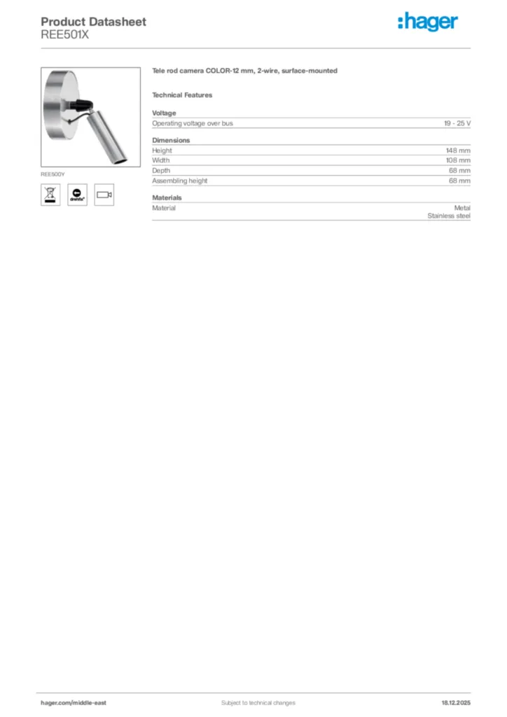 Image Hager Product data sheet REE501X  | Hager
