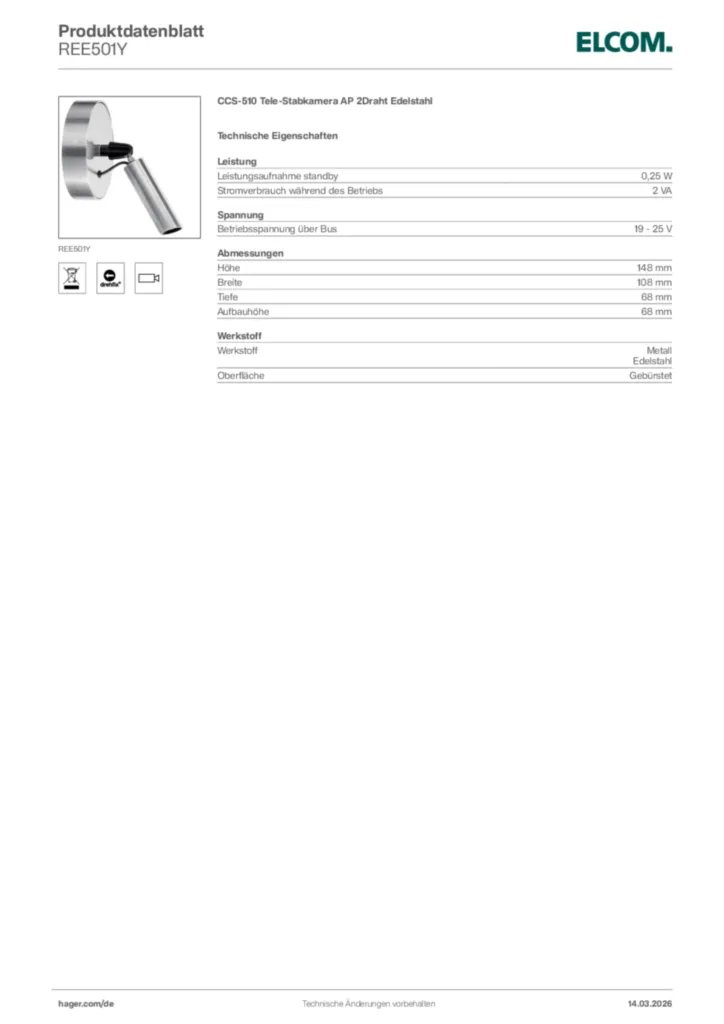 Bild Elcom Produktdatenblatt REE501Y | Hager Deutschland