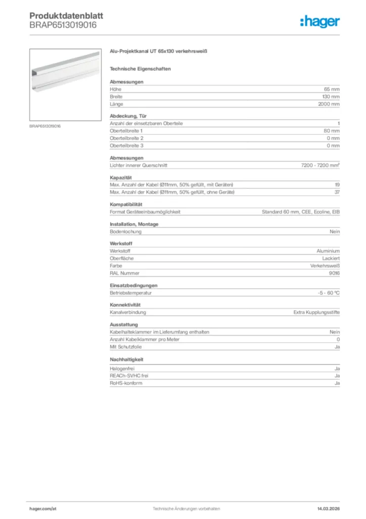 Bild Hager Produktdatenblatt BRAP6513019016 | Hager Deutschland