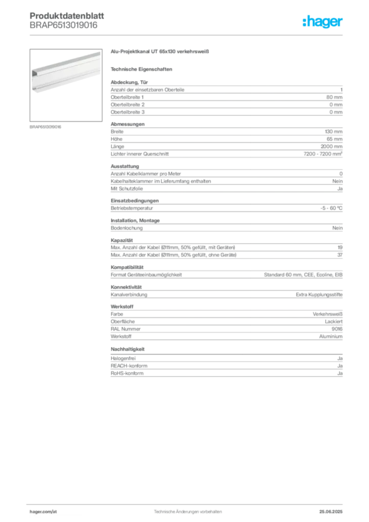 Bild Hager Produktdatenblatt BRAP6513019016 | Hager Deutschland