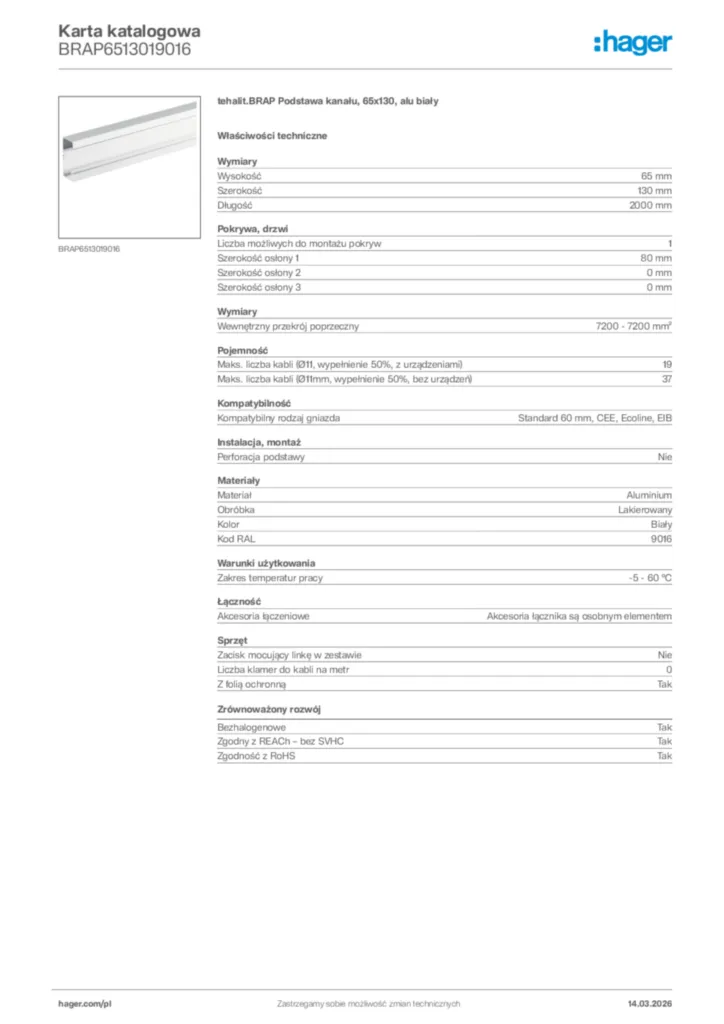 Zdjęcie Hager Karta katalogowa BRAP6513019016 | Hager Polska