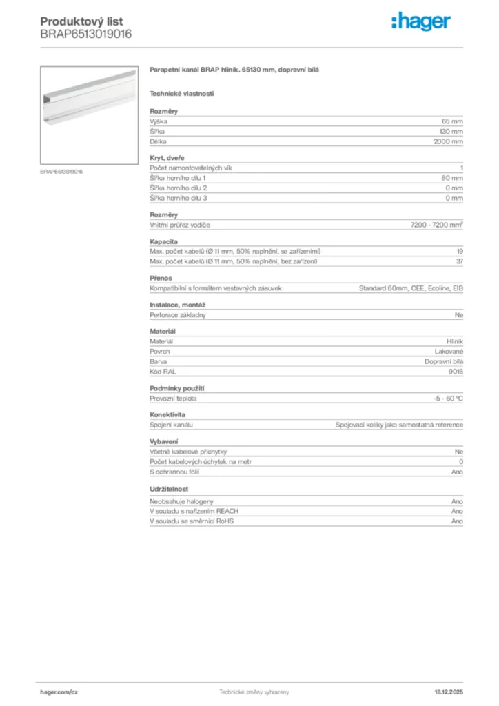 Obrázek Hager Produktový list BRAP6513019016 | Hager