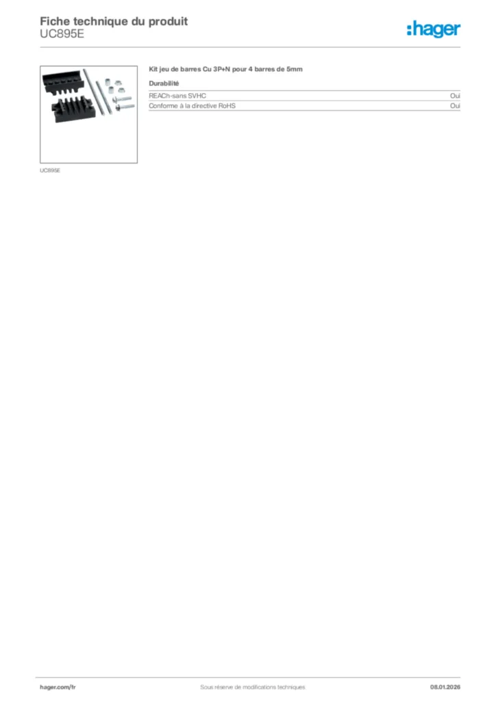 Image Hager Fiche technique du produit UC895E | Hager France