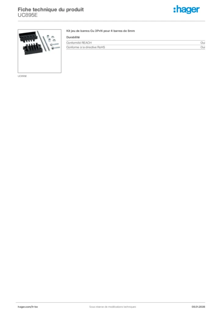 Image Hager Fiche technique du produit UC895E | Hager Belgique