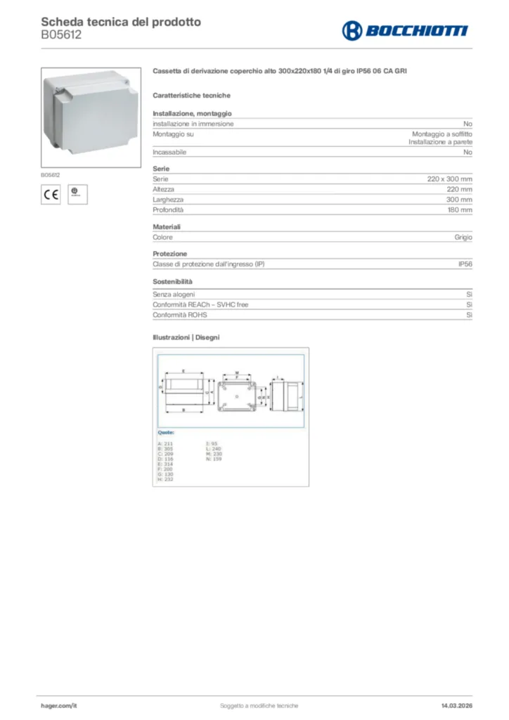 Immagine Bocchiotti Scheda tecnica del prodotto B05612 | Hager Italia