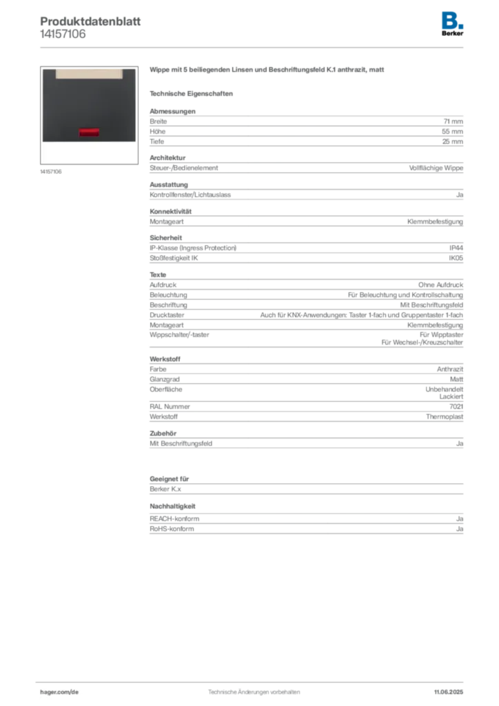 Bild Berker Produktdatenblatt 14157106 | Hager Deutschland