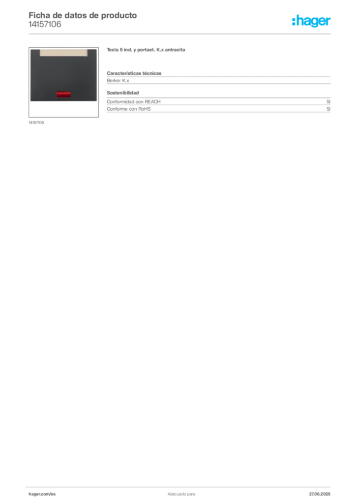 Imagen Hager Ficha de datos de producto 14157106 | Hager España