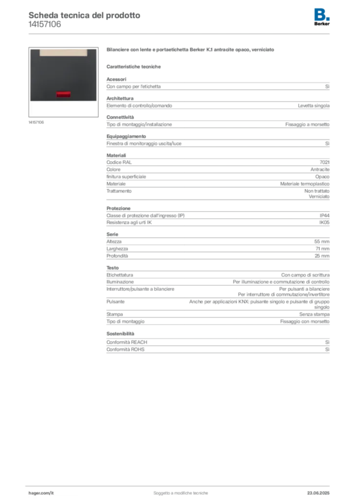 Immagine Berker Scheda tecnica del prodotto 14157106 | Hager Italia