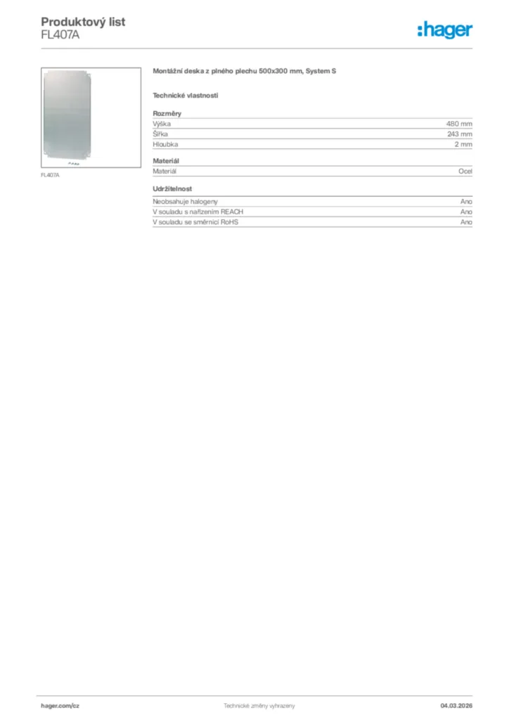 Obrázek Hager Product data sheet FL407A | Hager