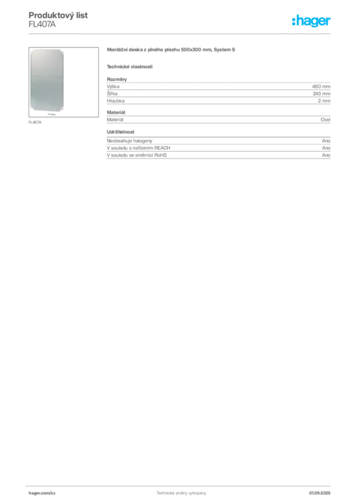 Obrázek Hager Produktový list FL407A | Hager