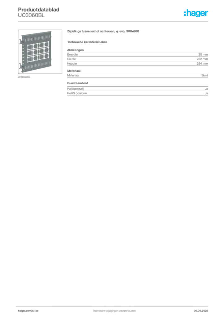 Afbeelding Hager Productdatablad UC3060BL | Hager Belgium