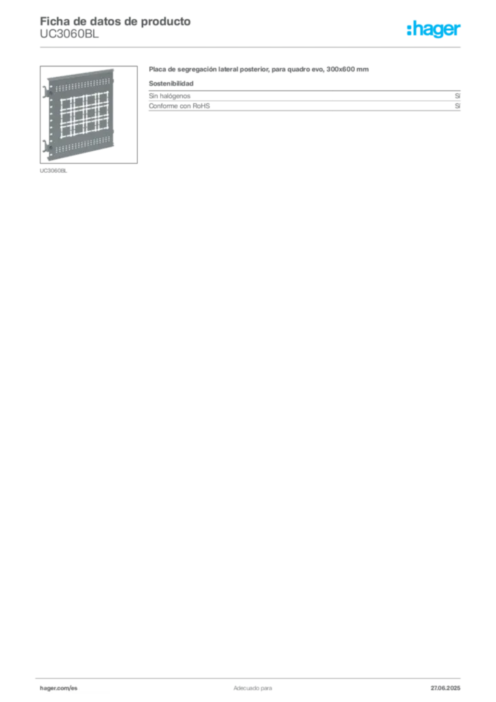 Imagen Hager Ficha de datos de producto UC3060BL | Hager España