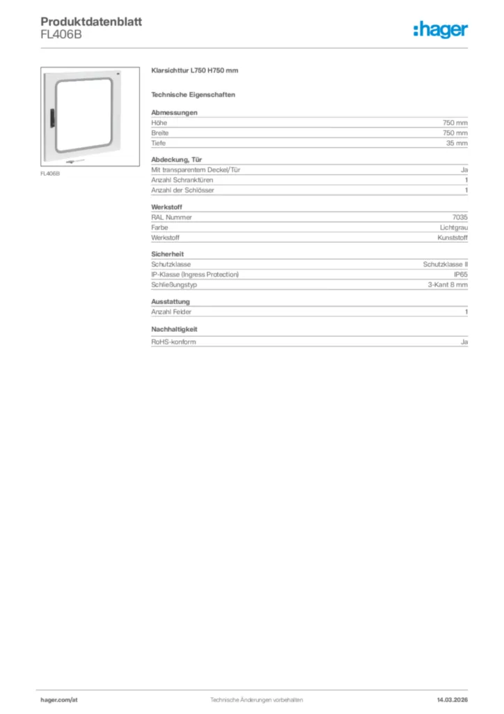 Bild Hager Produktdatenblatt FL406B | Hager Deutschland