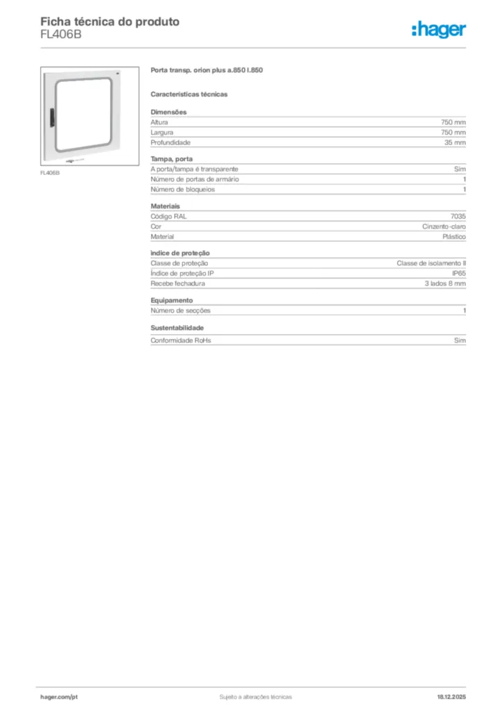 Imagem Hager Ficha técnica do produto FL406B | Hager Portugal