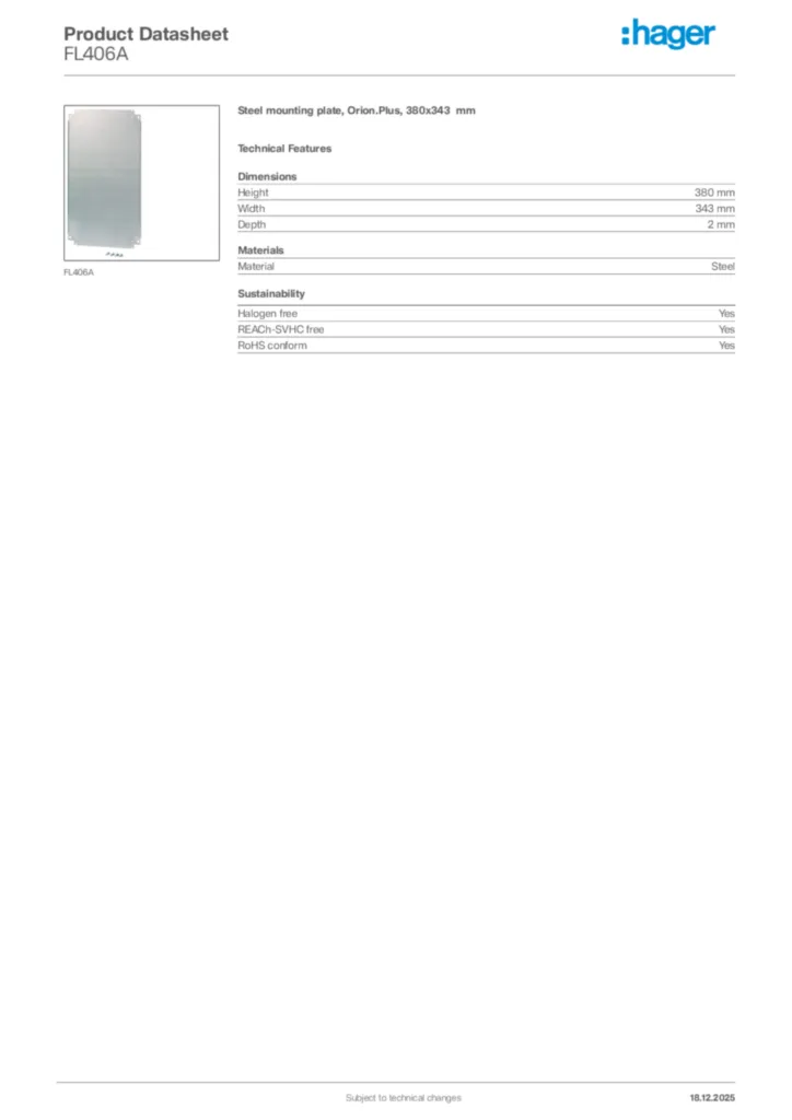Image Hager Product data sheet FL406A  | Hager Africa